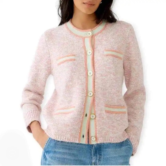 J. Crew Peach Ice Pink Orange Marled Sweater Lady Jacket - Picture 1 of 10